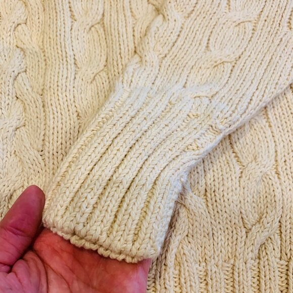 Vintage Polo Ralph Lauren Linen Blend Chunky Cable Knit Sweater Size Large Ivory - Picture 4 of 15
